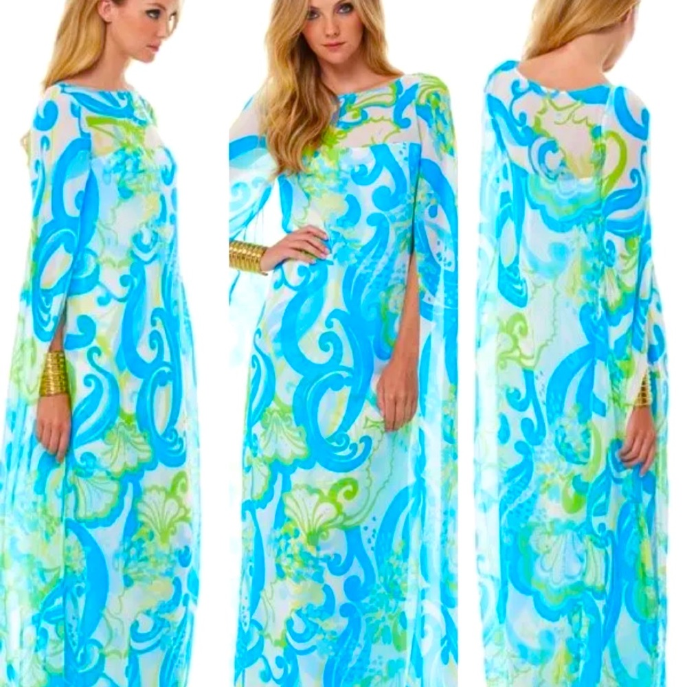 NWT🩵LILLY PULITZER 4 KINGSTON MAXI CAFTAN CRYSTAL COAST GRAIL FIND!!!🩵